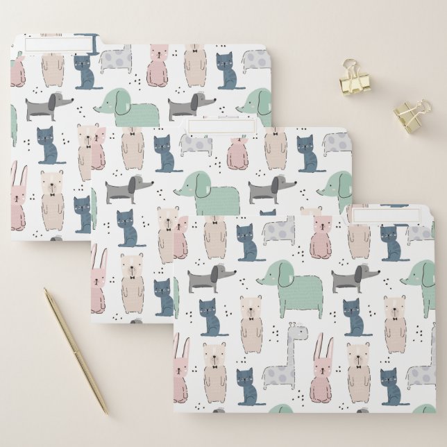 Cute Pastel Baby Animal Pattern File Folder (Set)