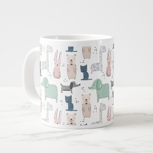 Cute Pastel Baby Animal Pattern Giant Coffee Mug