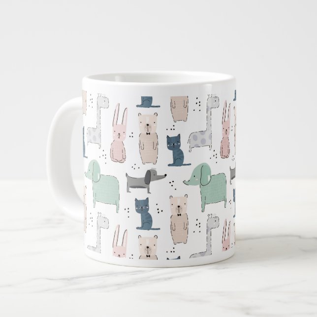 Cute Pastel Baby Animal Pattern Giant Coffee Mug (Front Left)