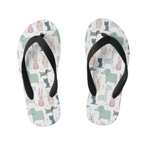 Cute Pastel Baby Animal Pattern Kids Flip Flops