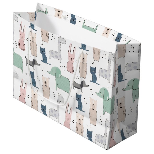 Cute Pastel Baby Animal Pattern Large Gift Bag (Front Angled)