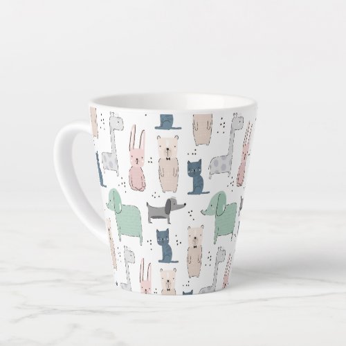 Cute Pastel Baby Animal Pattern Latte Mug