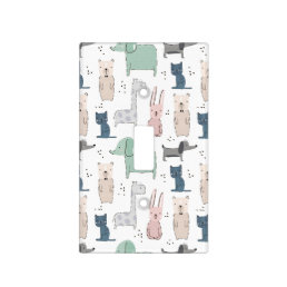 Cute Pastel Baby Animal Pattern Light Switch Cover