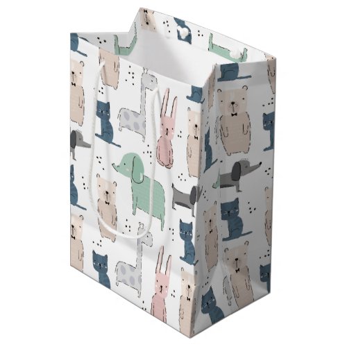 Cute Pastel Baby Animal Pattern Medium Gift Bag