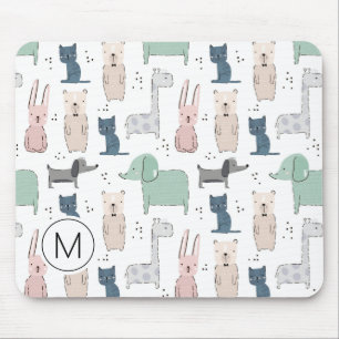 Cute Pastel Baby Animal Pattern Mouse Pad