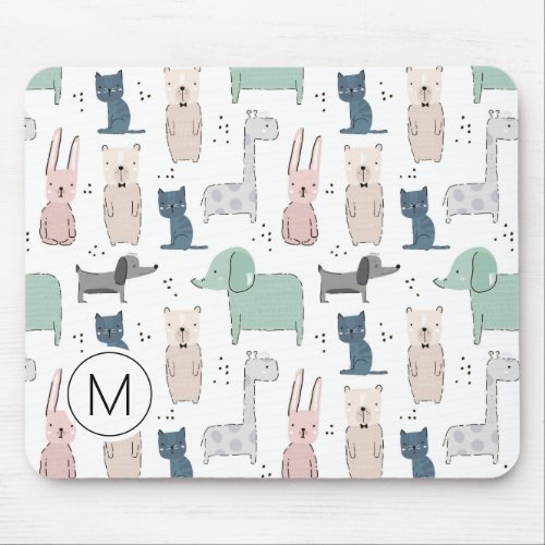 Cute Pastel Baby Animal Pattern Mouse Pad