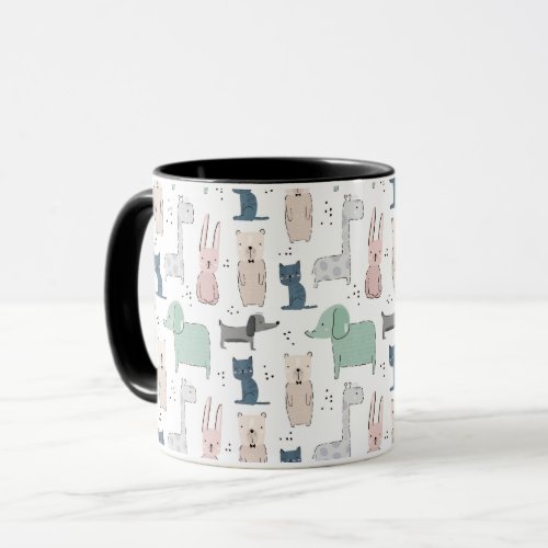 Cute Pastel Baby Animal Pattern Mug