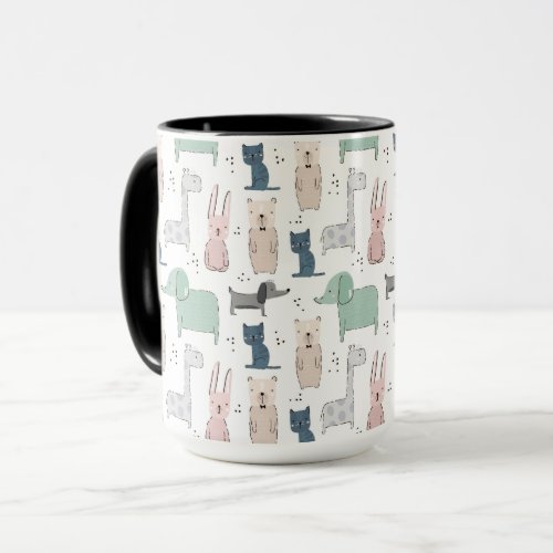 Cute Pastel Baby Animal Pattern Mug