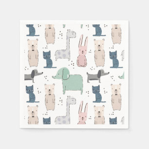 Cute Pastel Baby Animal Pattern Napkins