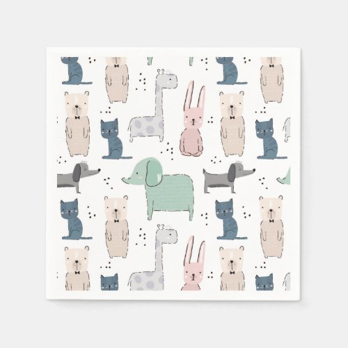 Cute Pastel Baby Animal Pattern Napkins