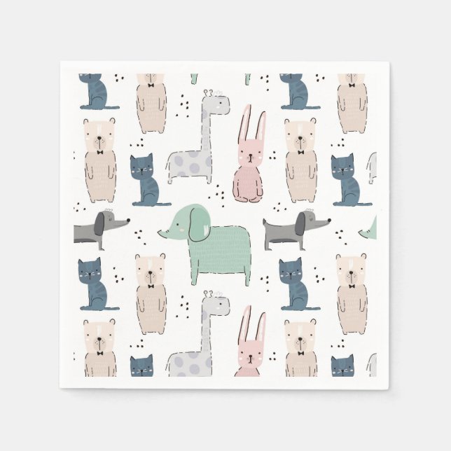 Cute Pastel Baby Animal Pattern Napkins (Front)