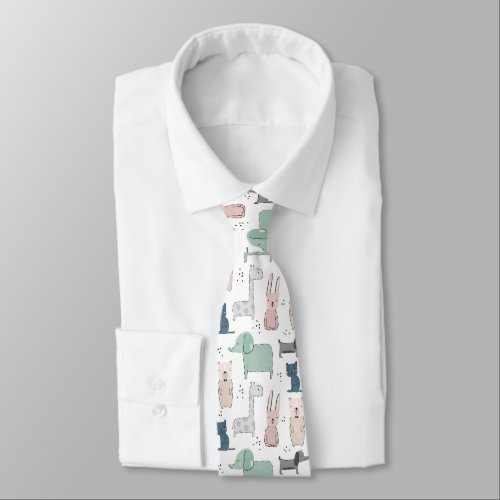 Cute Pastel Baby Animal Pattern Neck Tie