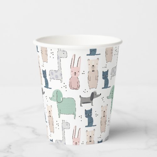 Cute Pastel Baby Animal Pattern Paper Cups