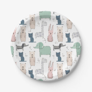 Cute Pastel Baby Animal Pattern Paper Plates