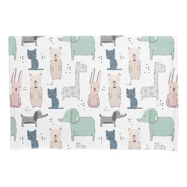 Cute Pastel Baby Animal Pattern Pillow Case (Front)
