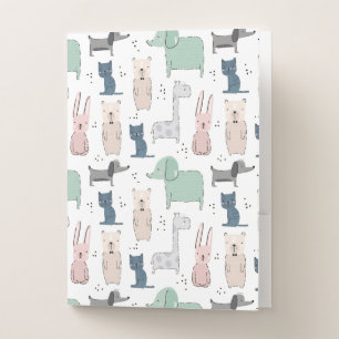 Cute Pastel Baby Animal Pattern Pocket Folder