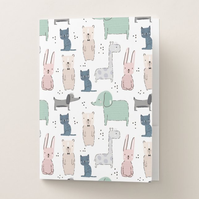 Cute Pastel Baby Animal Pattern Pocket Folder (Front)