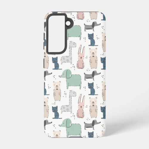Cute Pastel Baby Animal Pattern Samsung Galaxy S21 Case