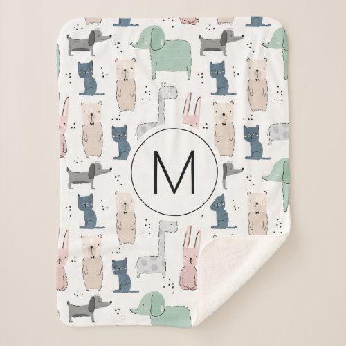 Cute Pastel Baby Animal Pattern Sherpa Blanket