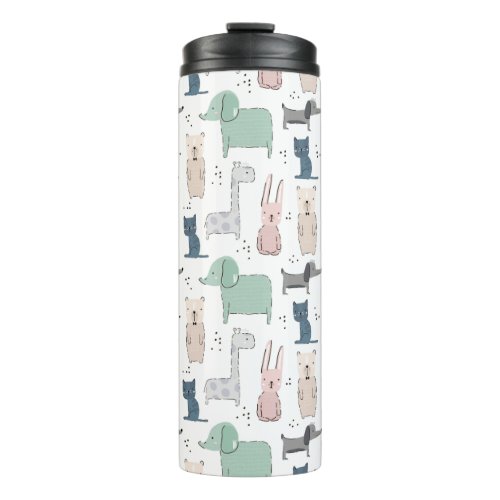 Cute Pastel Baby Animal Pattern Thermal Tumbler