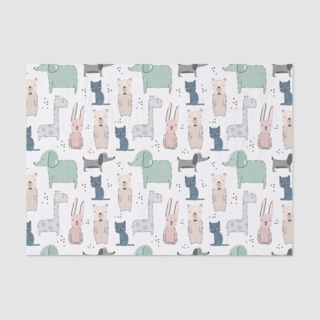 Cute Pastel Baby Animal Pattern Tissue Paper (Front)