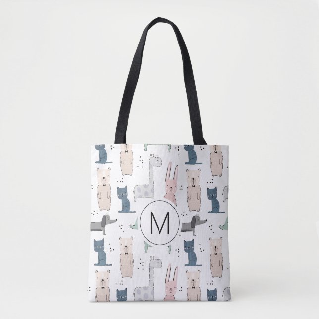 Cute Pastel Baby Animal Pattern Tote Bag (Front)