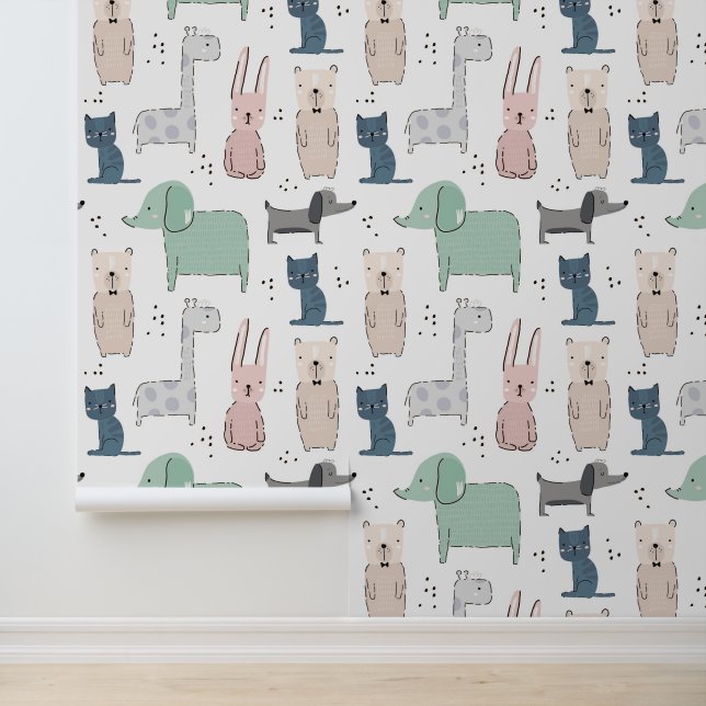 Cute Pastel Baby Animal Pattern Wallpaper (Application)