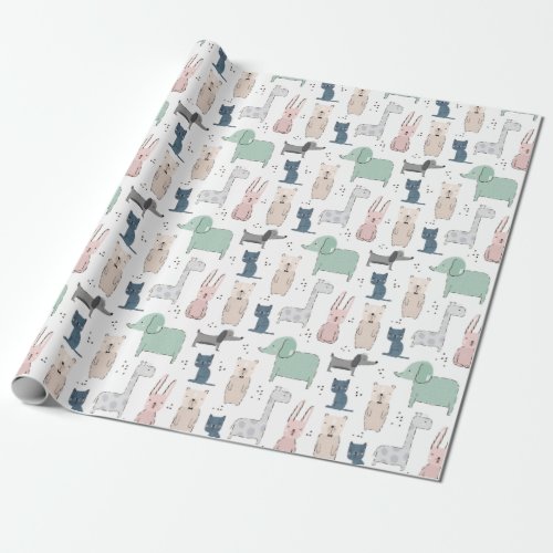 Cute Pastel Baby Animal Pattern Wrapping Paper