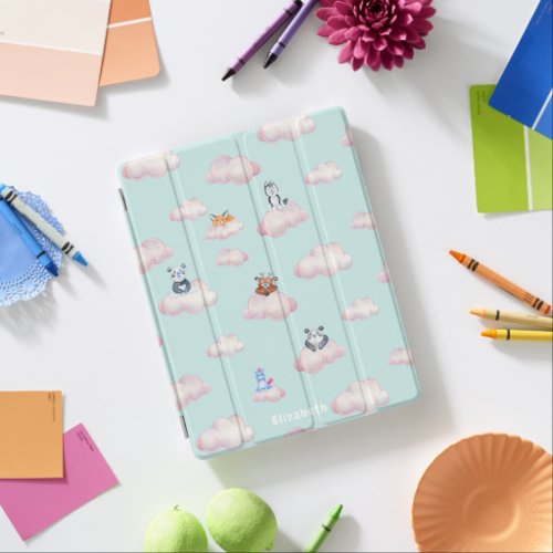 Cute Pastel Baby Animals On Clouds iPad Smart Cover