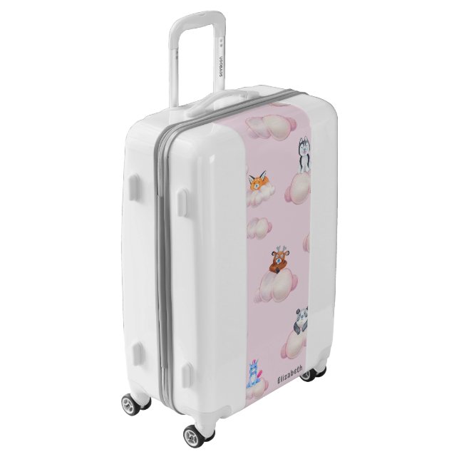 Cute Pastel Baby Animals On Clouds Monogram Luggage (Rotated Left)