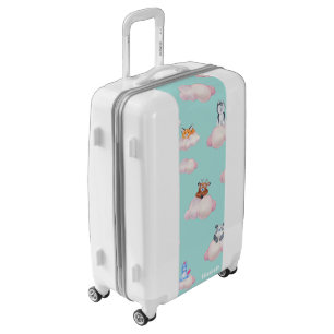 Cute Pastel Baby Animals On Clouds Monogram Luggage