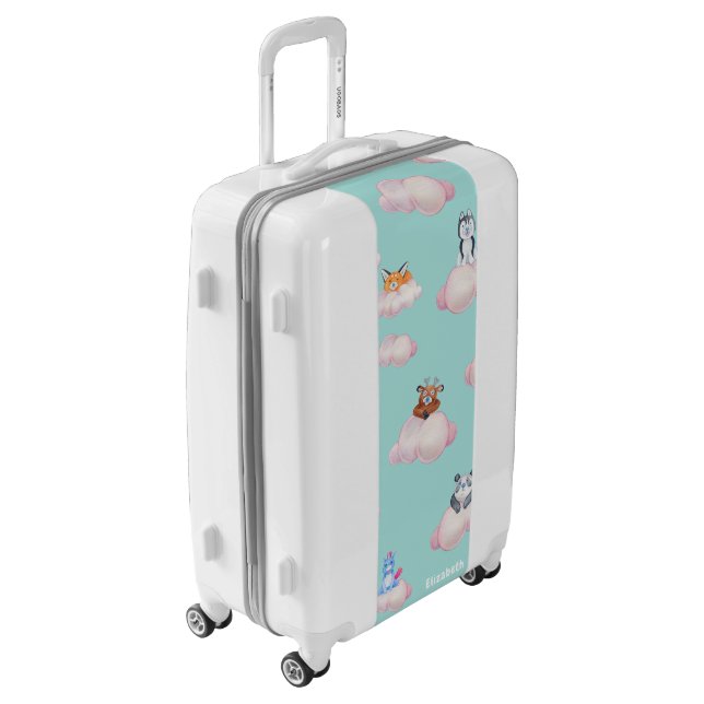 Cute Pastel Baby Animals On Clouds Monogram Luggage (Rotated Left)