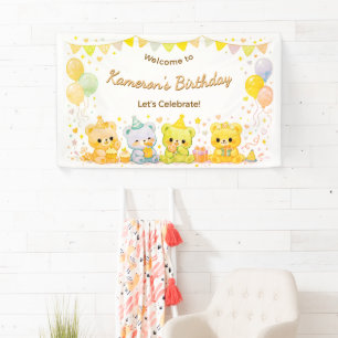 Cute Pastel Baby Bears Birthday Party Neutral Banner