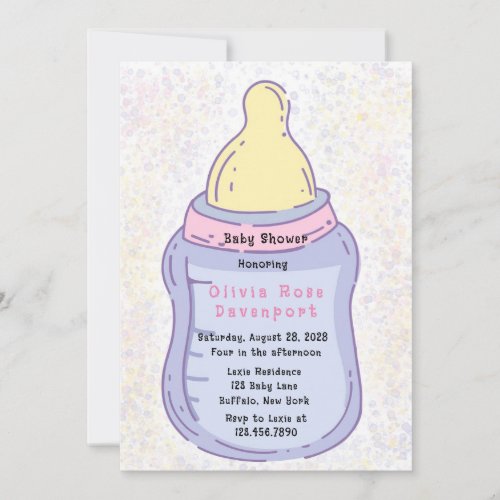 Cute Pastel Baby Bottle Baby Shower Invitation