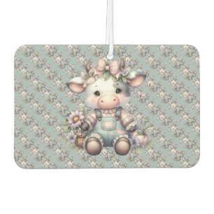 Cute Pastel Baby Cow in Overalls with Flowers Air Freshener