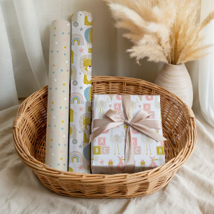 Cute Pastel Baby Girl Pink Elephant Stork Giraffe Wrapping Paper Sheets