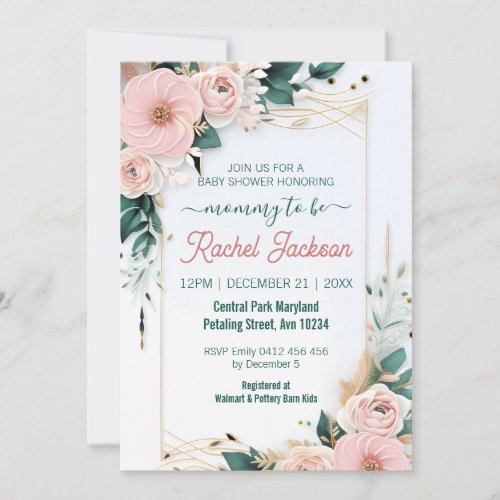 Cute Pastel Baby Shower Floral Rectangle Frame Invitation