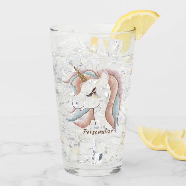 Cute Pastel Baby Unicorn Personalized Drinking Glass (Back Ice)