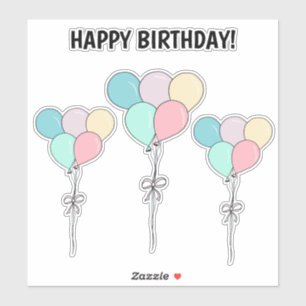 Cute pastel balloons happy birthday cartoons sticker