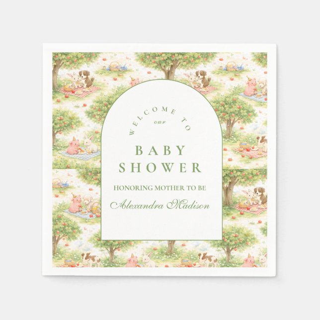 Cute Pastel Barnyard Celebration Baby Shower Napkins (Front)