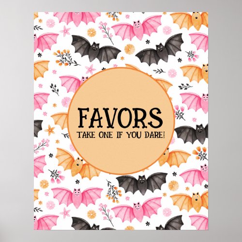 Cute Pastel Bats and Florals Halloween Poster