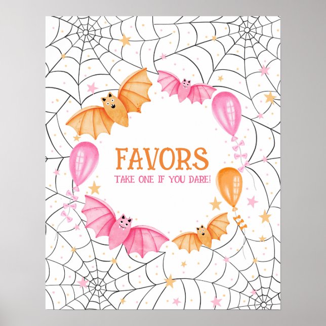 Cute Pastel Bats and Spiderwebs Halloween Poster (Front)