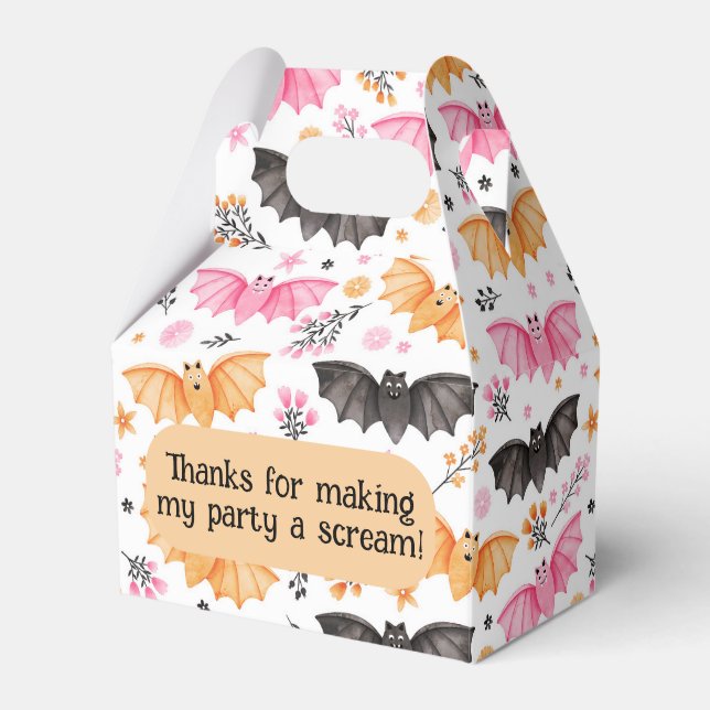 Cute Pastel Bats Halloween and Florals Favor Boxes (Front Side)
