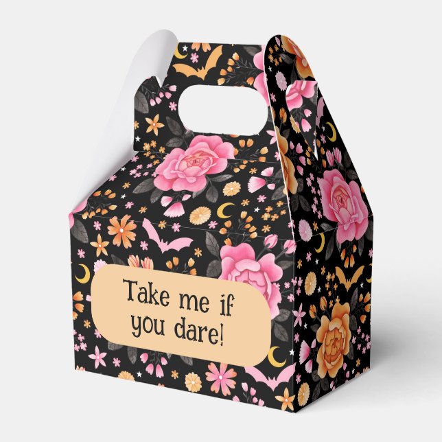 Cute Pastel Bats Halloween and Florals Favor Boxes (Front Side)