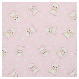 Cute Pastel Bear and Geometric Shapes Seamless  Fabric