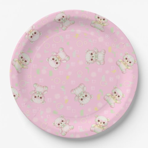Cute Pastel Bear and Geometric Shapes Seamless  Paper Plates