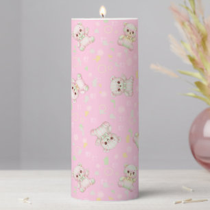Cute Pastel Bear and Geometric Shapes Seamless Pillar Candle