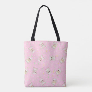 Cute Pastel Bear and Geometric Shapes Seamless Tote Bag
