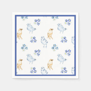 Cute pastel birds and floral seamless pattern napkins