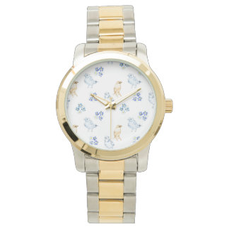 Cute pastel birds and floral seamless pattern   watch